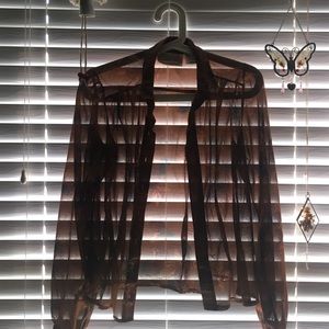 Vtg sheer orange pomegranate print blouse 60s 70s